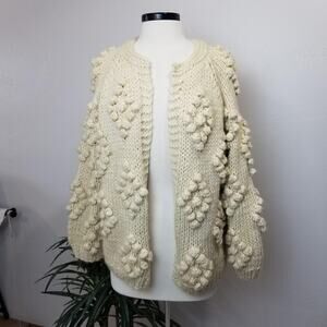 ModCloth Cardigan Sweater Womens XL Cream Popcorn Chunky Knit Open Front Cozy